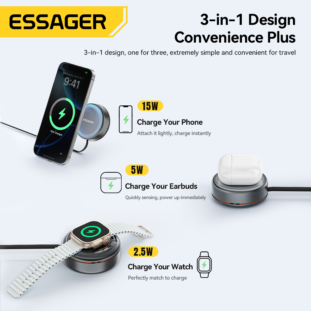 Essager 15W 3 in 1 Magnetic Wi – Watch Charger Cable recenzja i cena